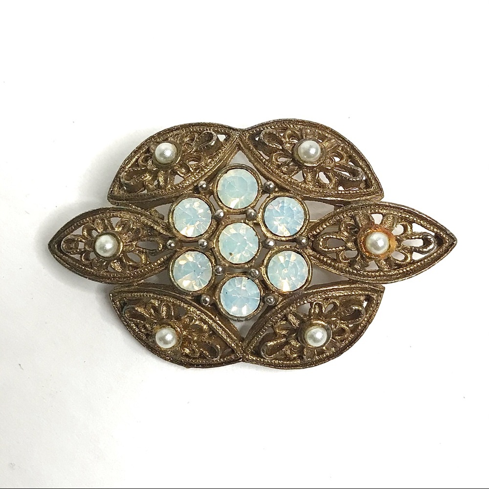 Art Deco Vintage Brooch SARAHCOV Opal Rhinestones